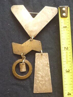 Vintage Marjorie Baer Signed Mixed Metal Geometric Dangle Brooch Pin
